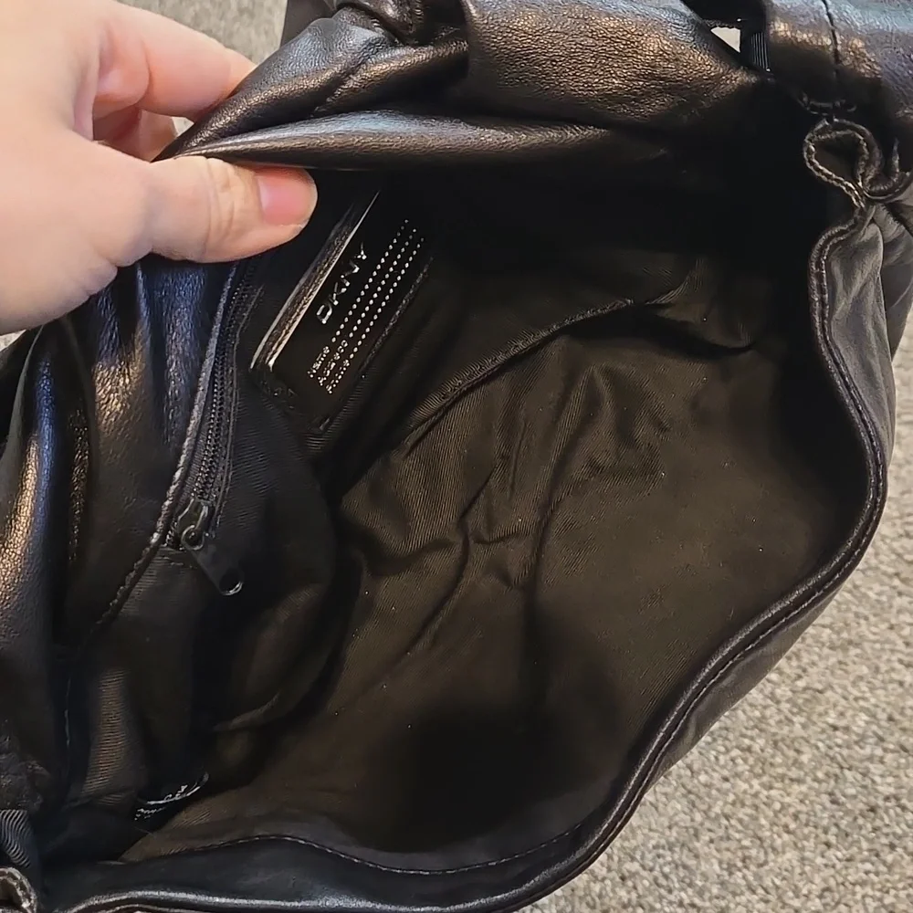 DKNY Women Black Shoulder Bag with Bow Accents Leather Mini